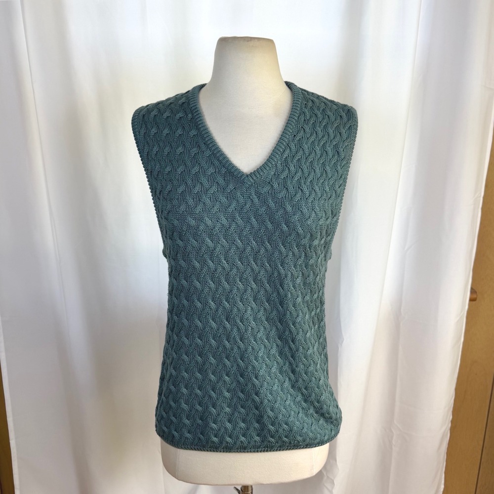 Fairway & Greene Blue Pima Cotton Sweater Vest Womens Medium Fisherman Golf
